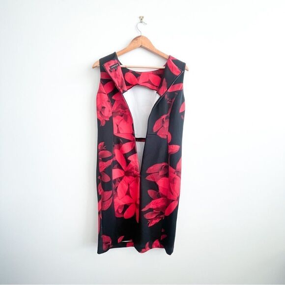 Jessica Dress Sleeveless Scuba Black Red Floral Women's 8 Stretch Back Zip - Picture 4 of 9